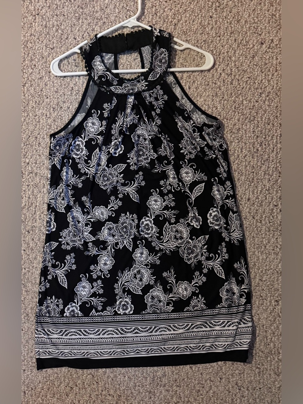 Black Floral Halter Neck Women's Top
